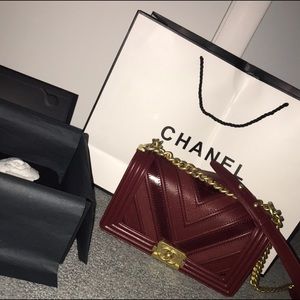 Chanel dark red gold le boy
